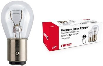 Żarówka halogenowa AMiO P21W BAY15d 21/5W 12V komplet