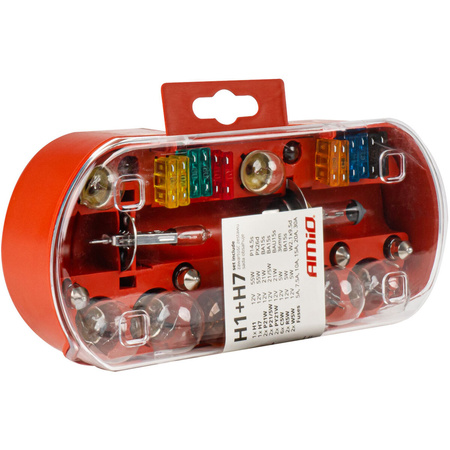 Żarówki zapasowe AMiO H1+H7 12V 30 zestaw